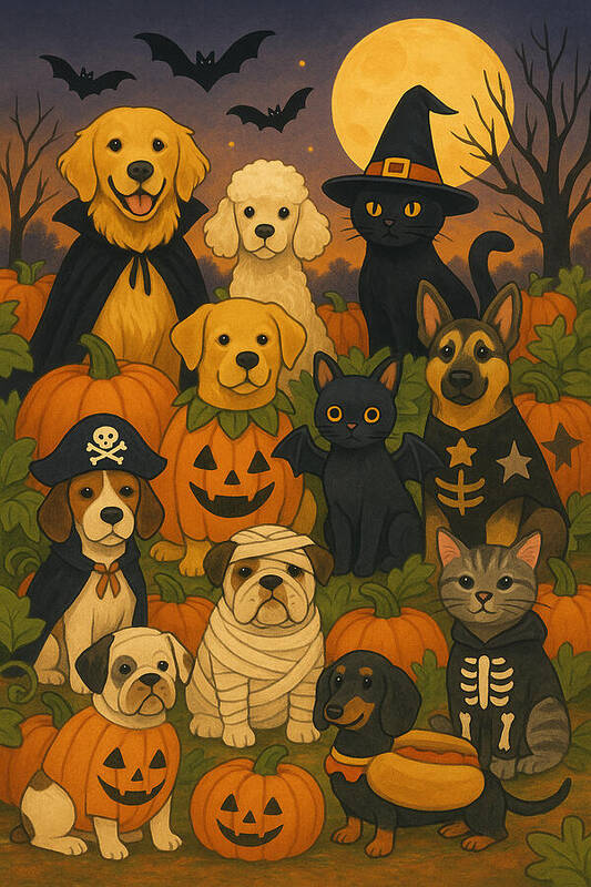 Halloween Pets Gathering - Art Print