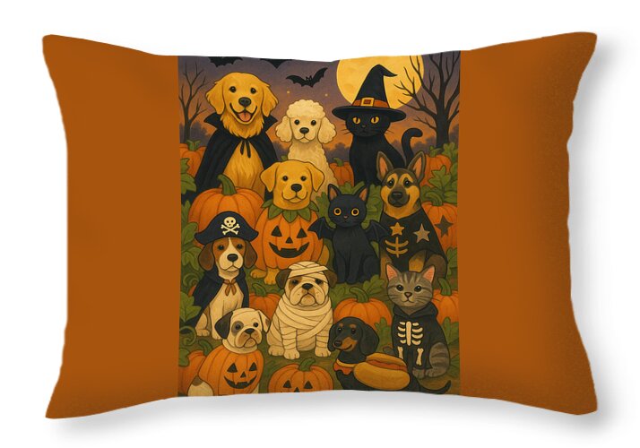 Halloween Pets Gathering - Throw Pillow
