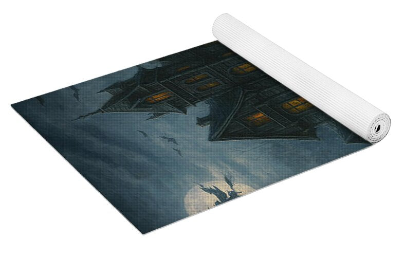 Haunted House Under Full Moon - Yoga Mat