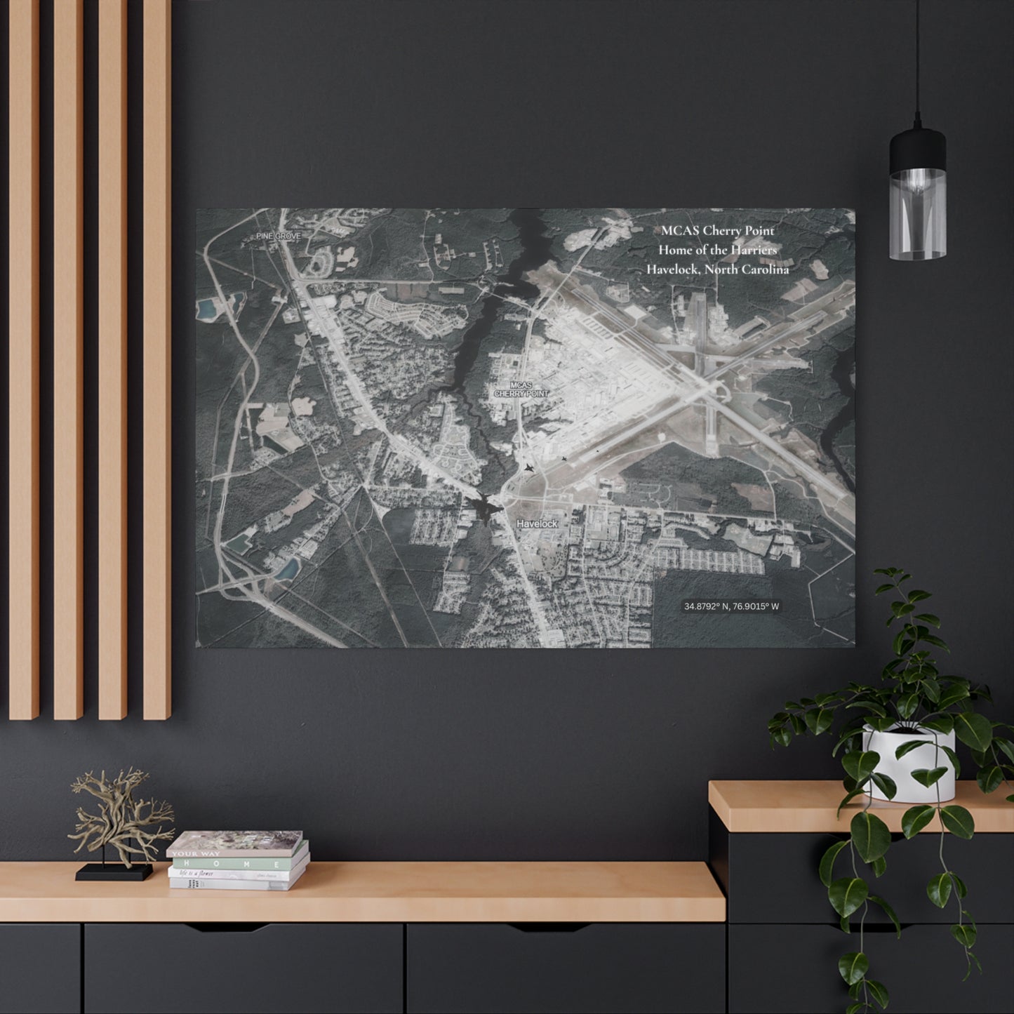MCAS Cherry Point Aerial Map Canvas Print — Havelock, NC Military Wall Art