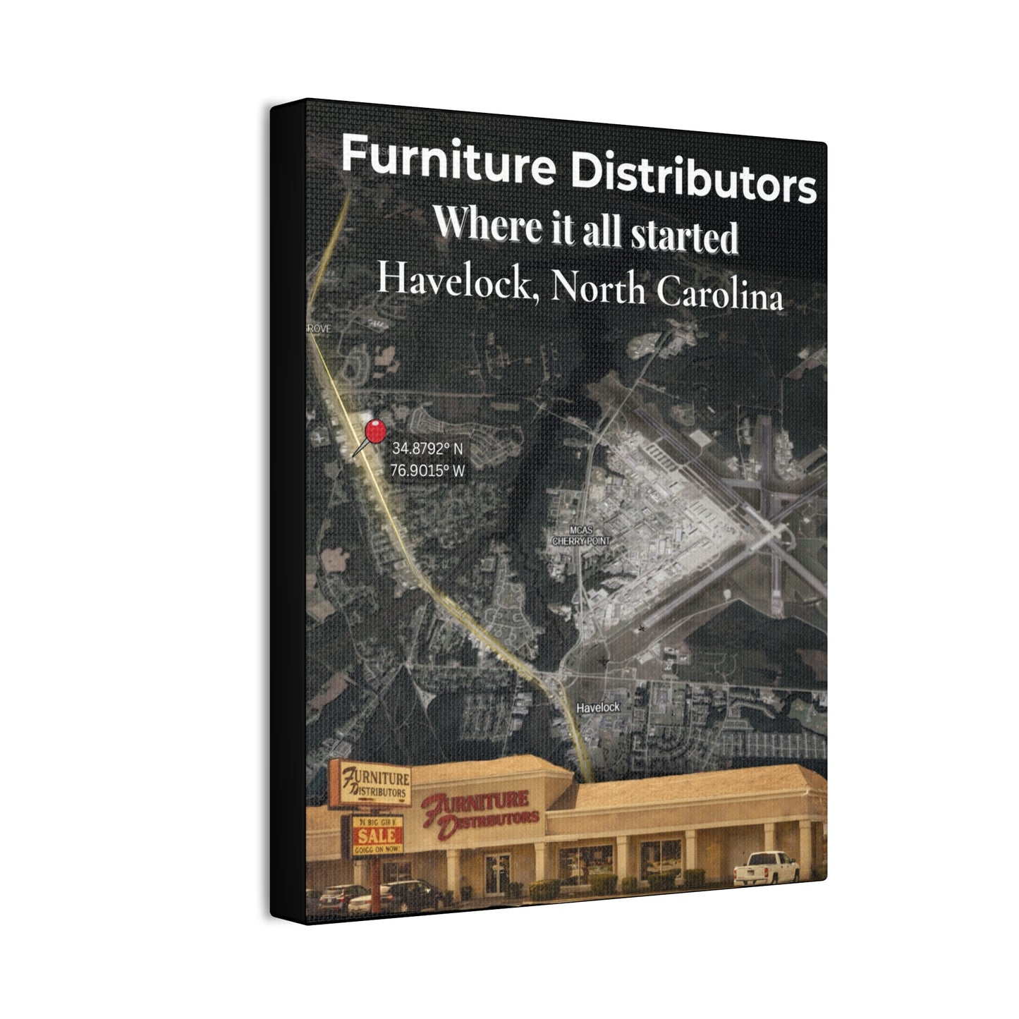 Furniture Distributors Canvas Print - "Where It All Started" Havelock, NC Wall Art