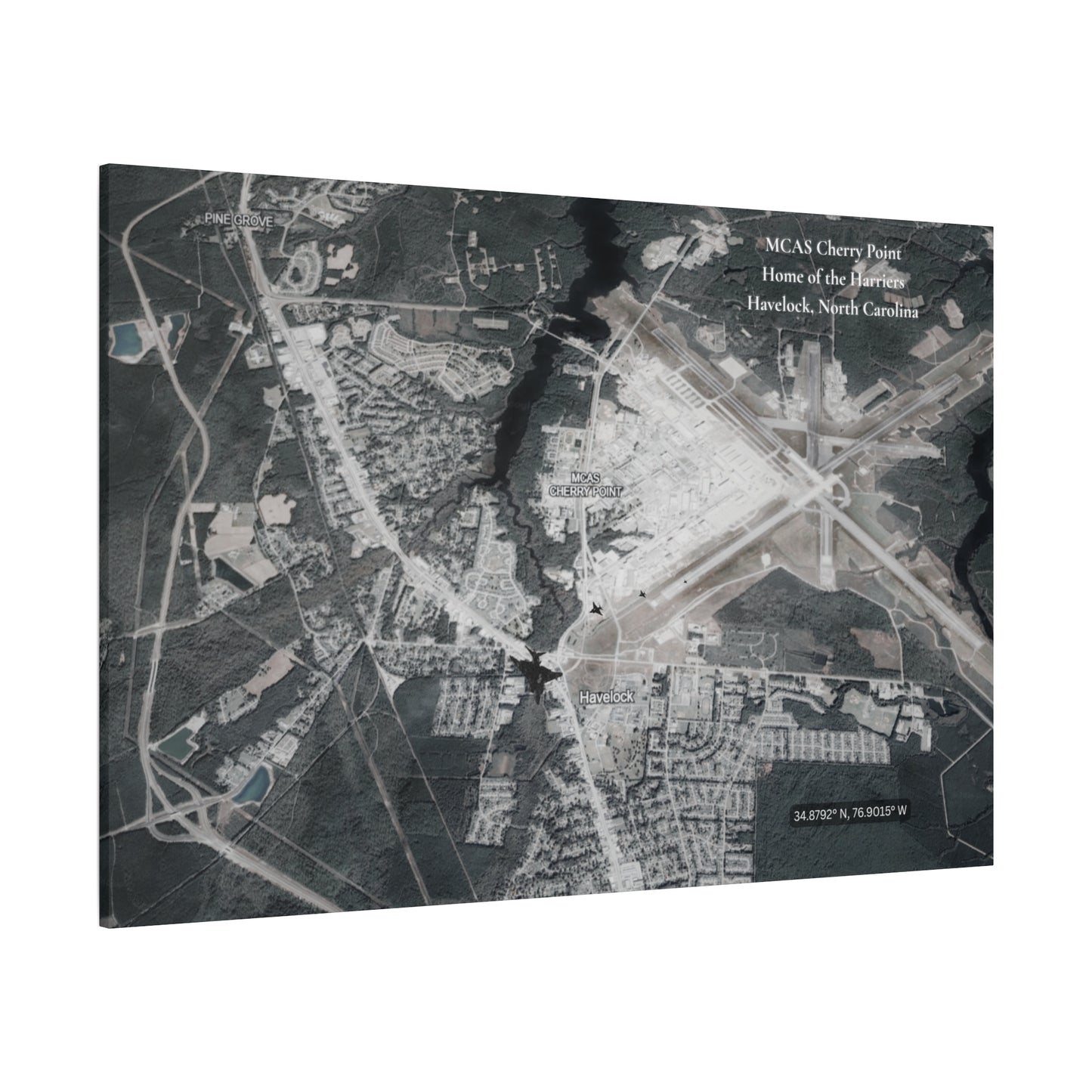 MCAS Cherry Point Aerial Map Canvas Print — Havelock, NC Military Wall Art