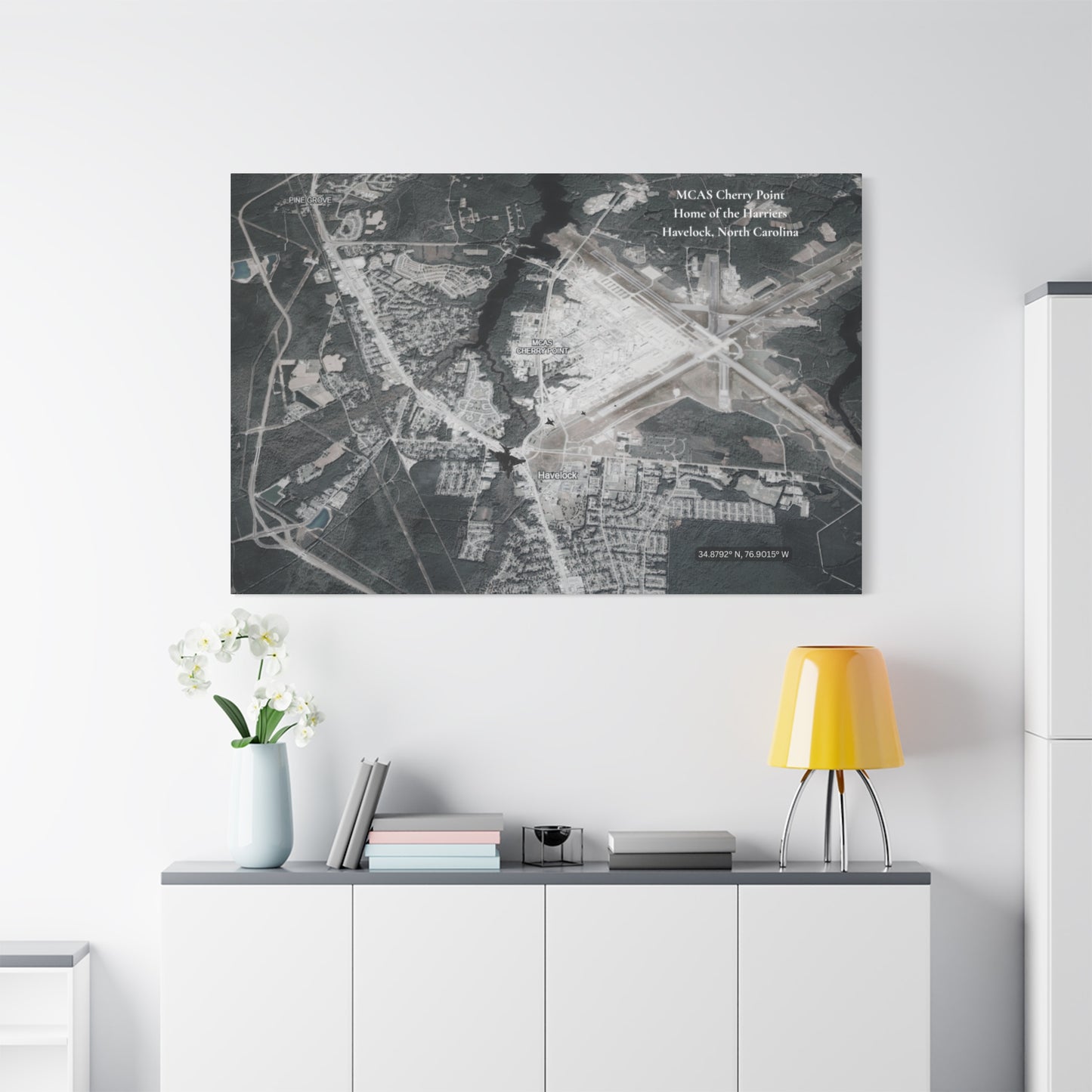 MCAS Cherry Point Aerial Map Canvas Print — Havelock, NC Military Wall Art