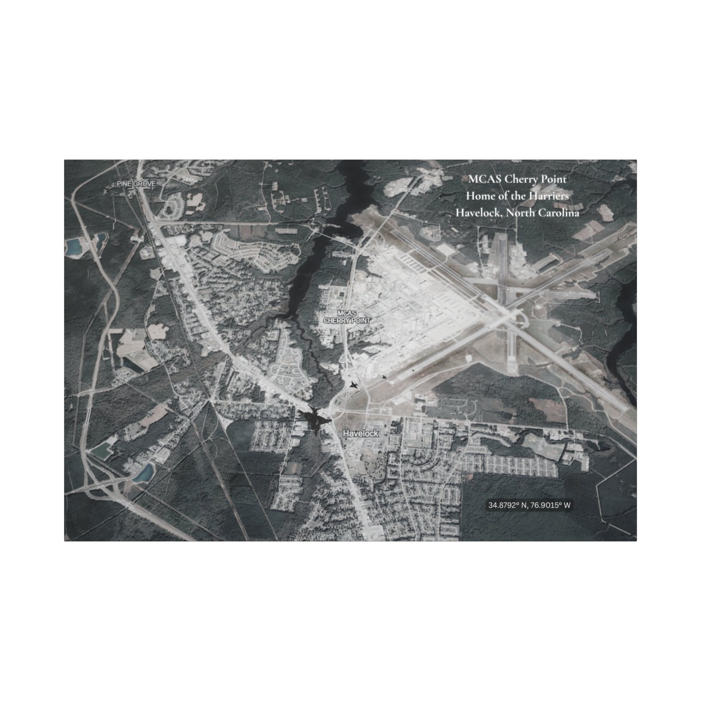 MCAS Cherry Point Aerial Map Canvas Print — Havelock, NC Military Wall Art