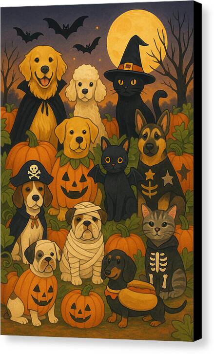 Halloween Pets Gathering - Canvas Print