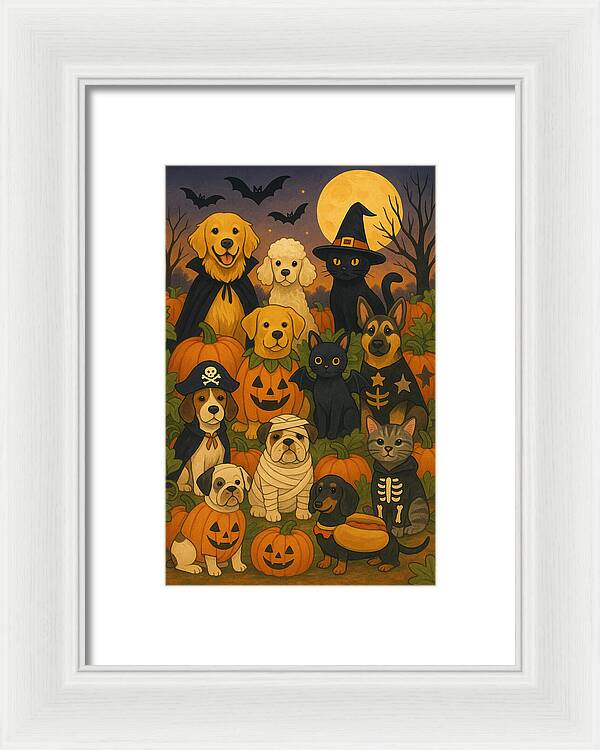 Halloween Pets Gathering - Framed Print