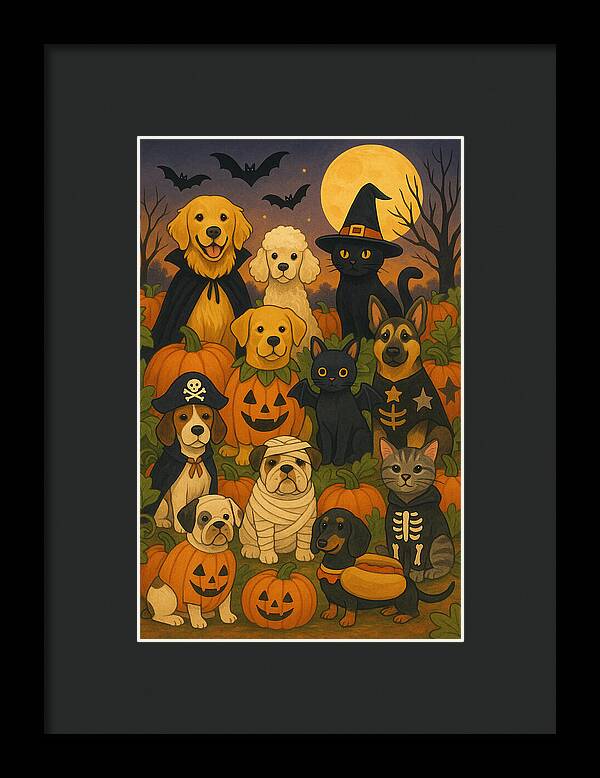 Halloween Pets Gathering - Framed Print