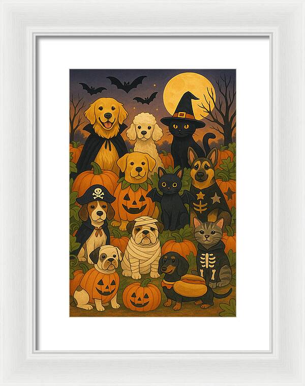 Halloween Pets Gathering - Framed Print