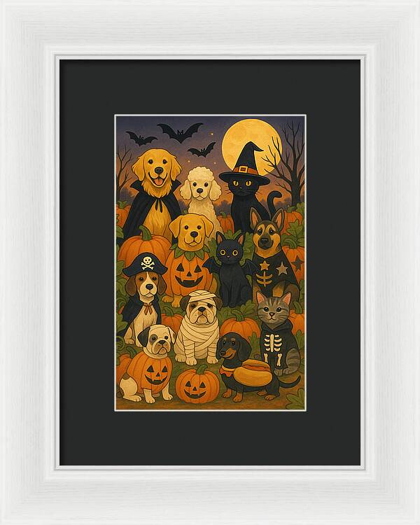 Halloween Pets Gathering - Framed Print