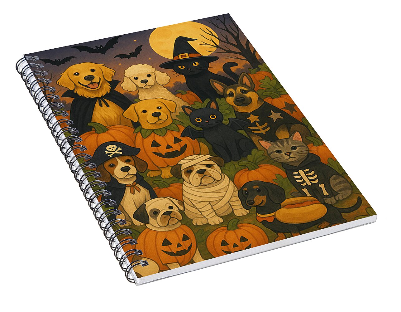 Halloween Pets Gathering - Spiral Notebook