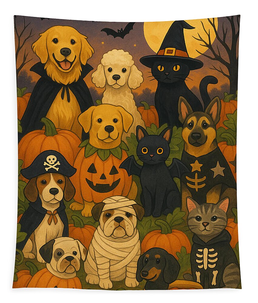 Halloween Pets Gathering - Tapestry