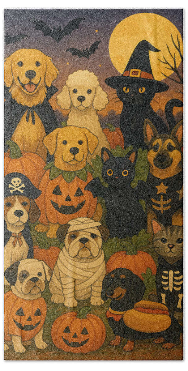 Halloween Pets Gathering - Bath Towel