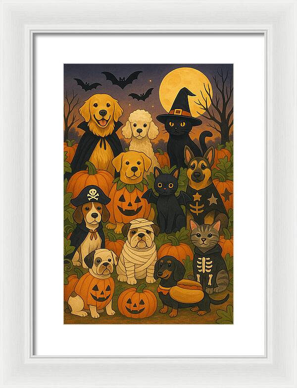 Halloween Pets Gathering - Framed Print