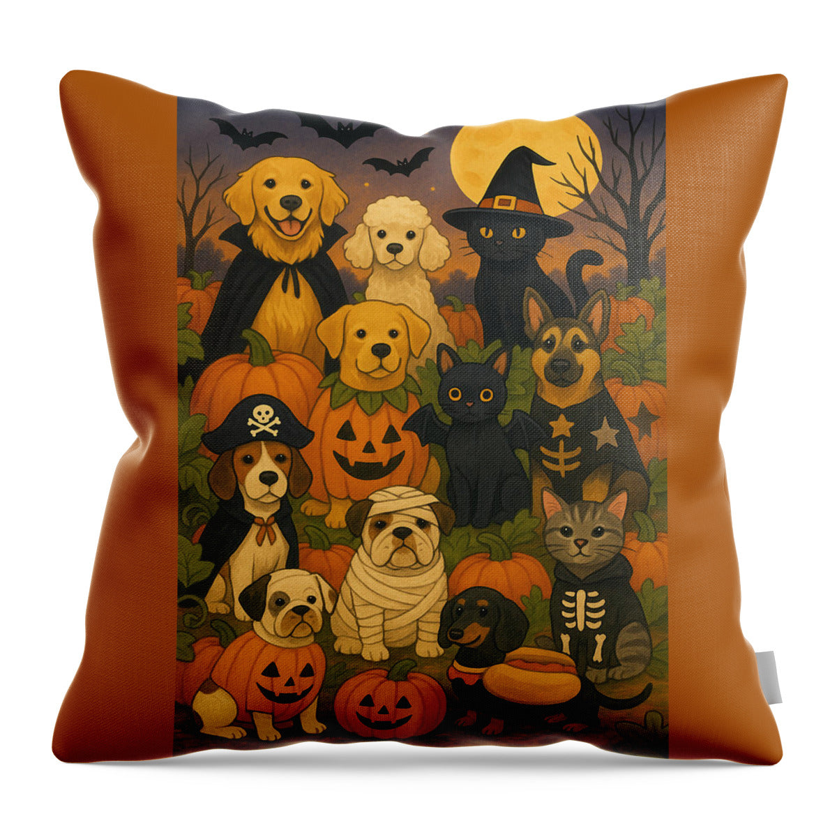 Halloween Pets Gathering - Throw Pillow