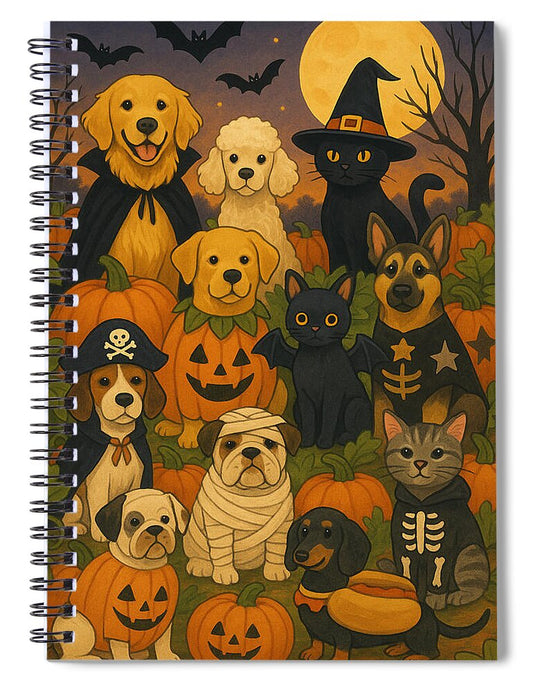 Halloween Pets Gathering - Spiral Notebook