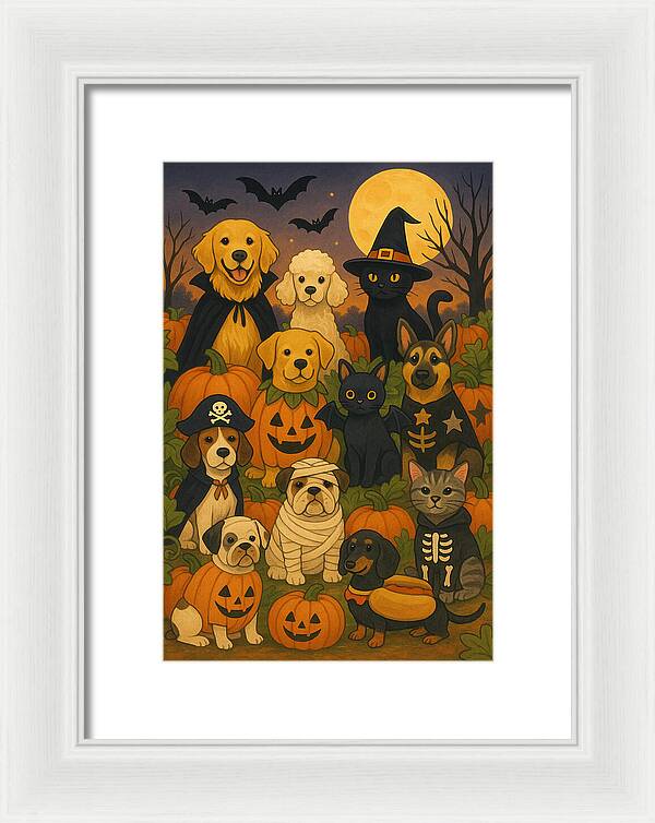 Halloween Pets Gathering - Framed Print