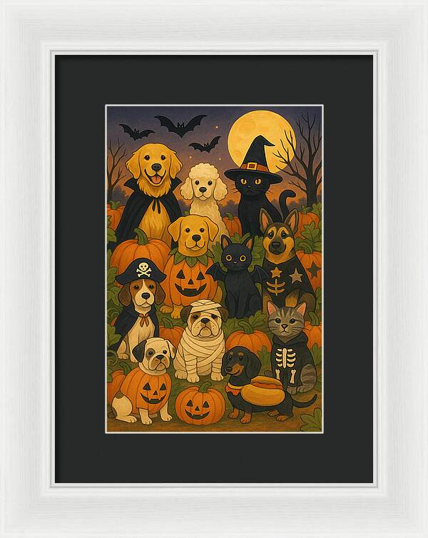 Halloween Pets Gathering - Framed Print
