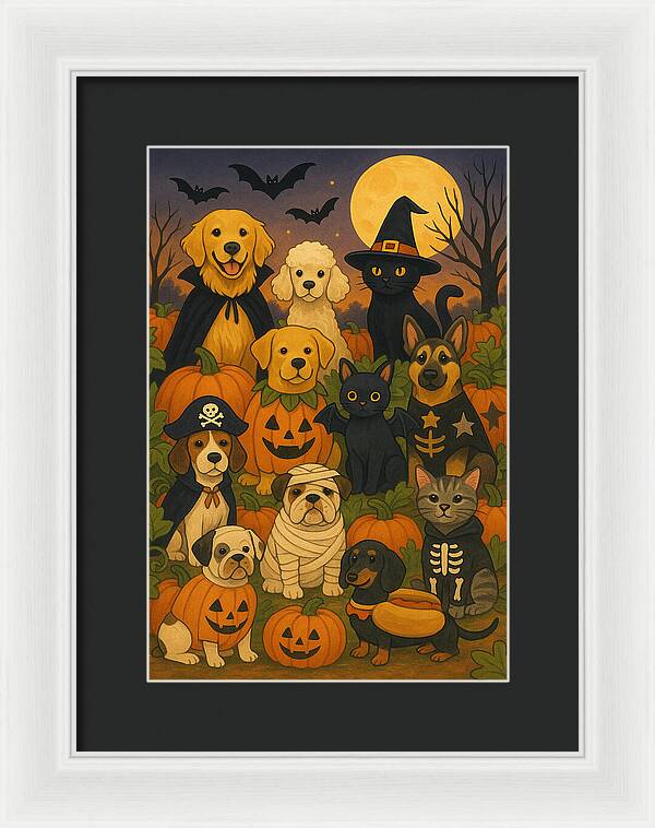 Halloween Pets Gathering - Framed Print