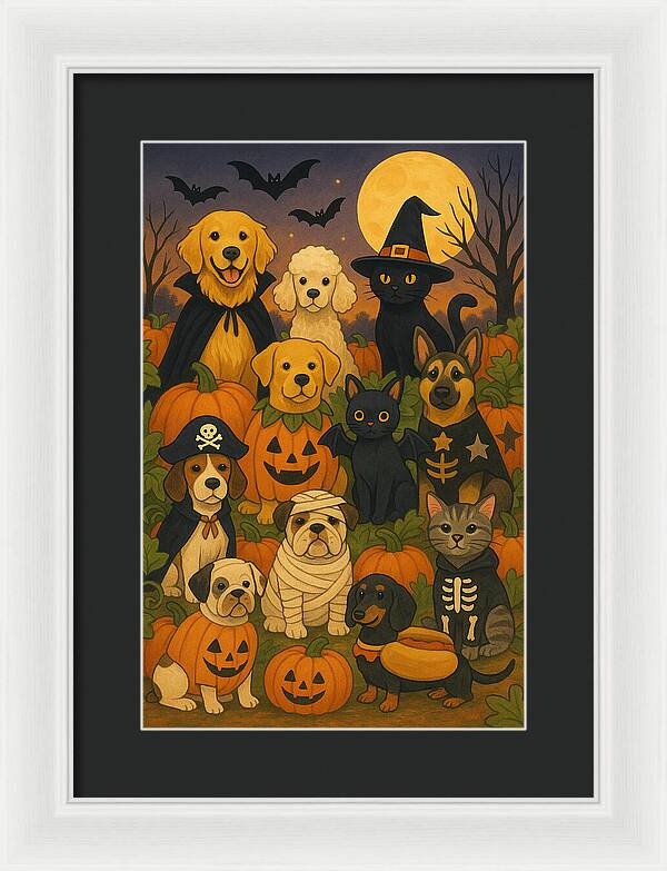 Halloween Pets Gathering - Framed Print