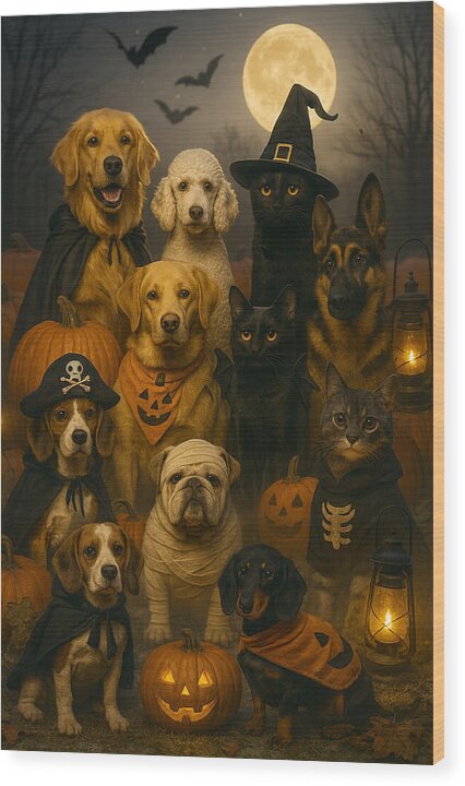 Halloween Pets in Costume - Wood Print