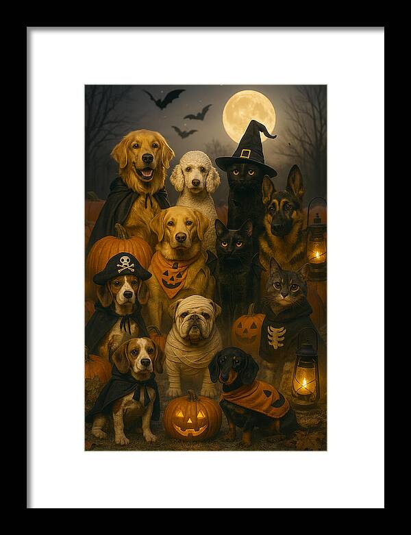 Halloween Pets in Costume - Framed Print