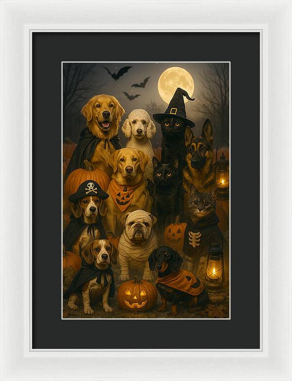 Halloween Pets in Costume - Framed Print