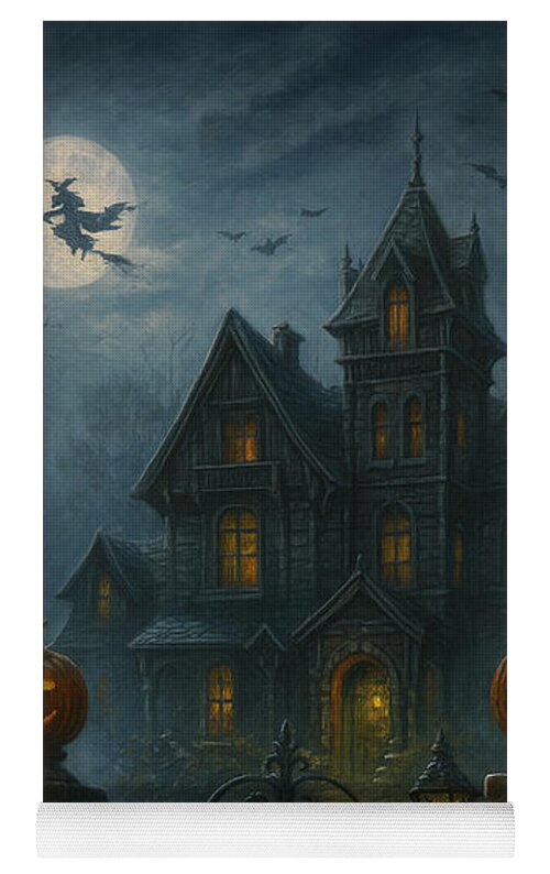 Haunted House Under Full Moon - Yoga Mat
