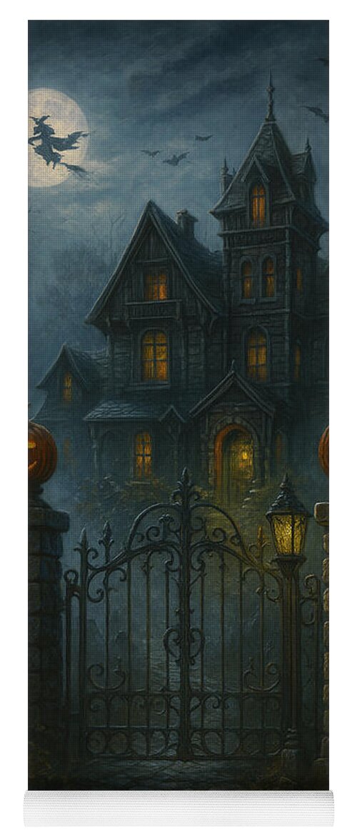 Haunted House Under Full Moon - Yoga Mat